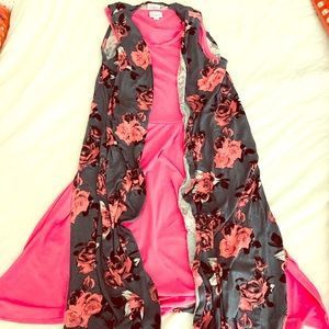 Dress with long sleeveless cardigan